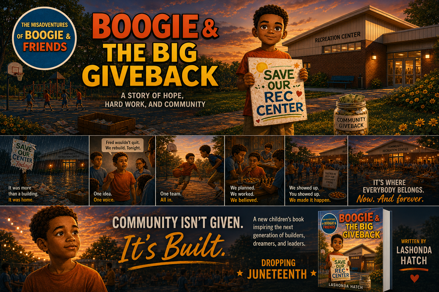 Promotional banner for Boogie and The Big Giveback, dropping Juneteenth.