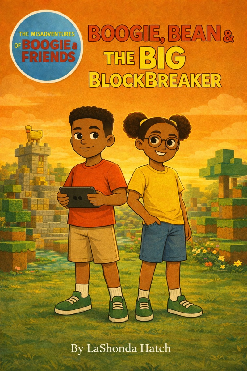 Cover of Boogie, Bean and the Big Block Breaker showing Boogie and Bean Bean in a block-built world.